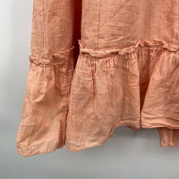 Aerie Size M Peach Mini Sundress Smocked Tie Shoulders Ruffle Western Prairie - Picture 7 of 12
